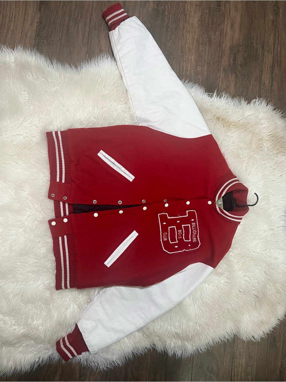 Size 2X Billionaire Boys Club try Red and White Kids Varsity Jacket